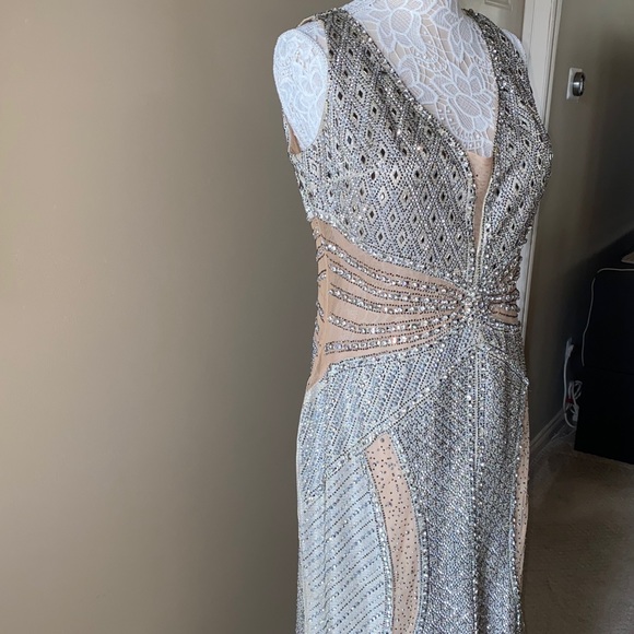 NEW Od Rica Silver Champagne Crystal Sparkling Rhinestone Wedding Evening Dress - Picture 5 of 16